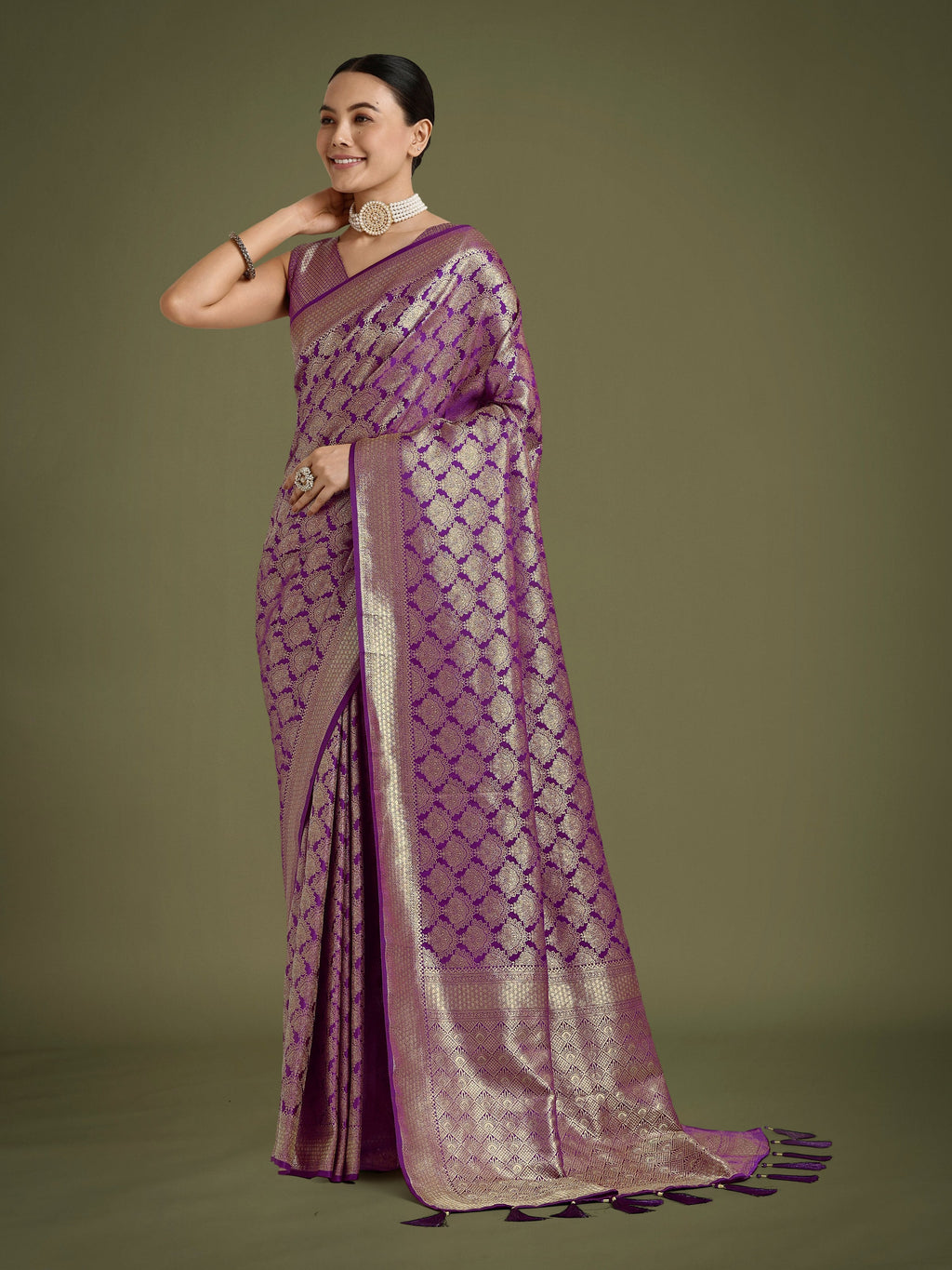 Monjolika Fashion Flattering Purple Banarasi Satin Silk Zari Weaving Work Designer Saree - Distacart