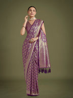 Monjolika Fashion Flattering Purple Banarasi Satin Silk Zari Weaving Work Designer Saree - Distacart