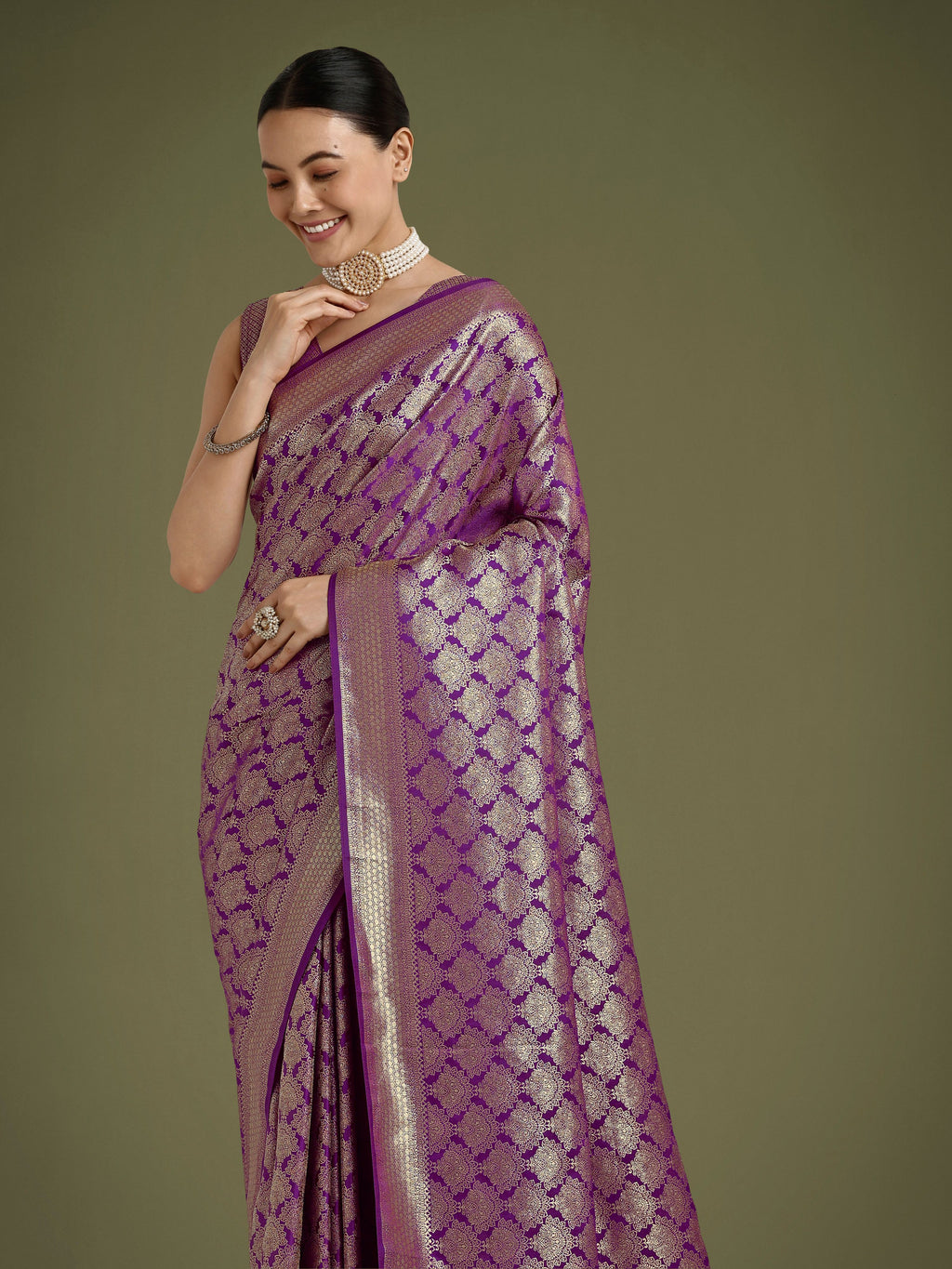 Monjolika Fashion Flattering Purple Banarasi Satin Silk Zari Weaving Work Designer Saree - Distacart