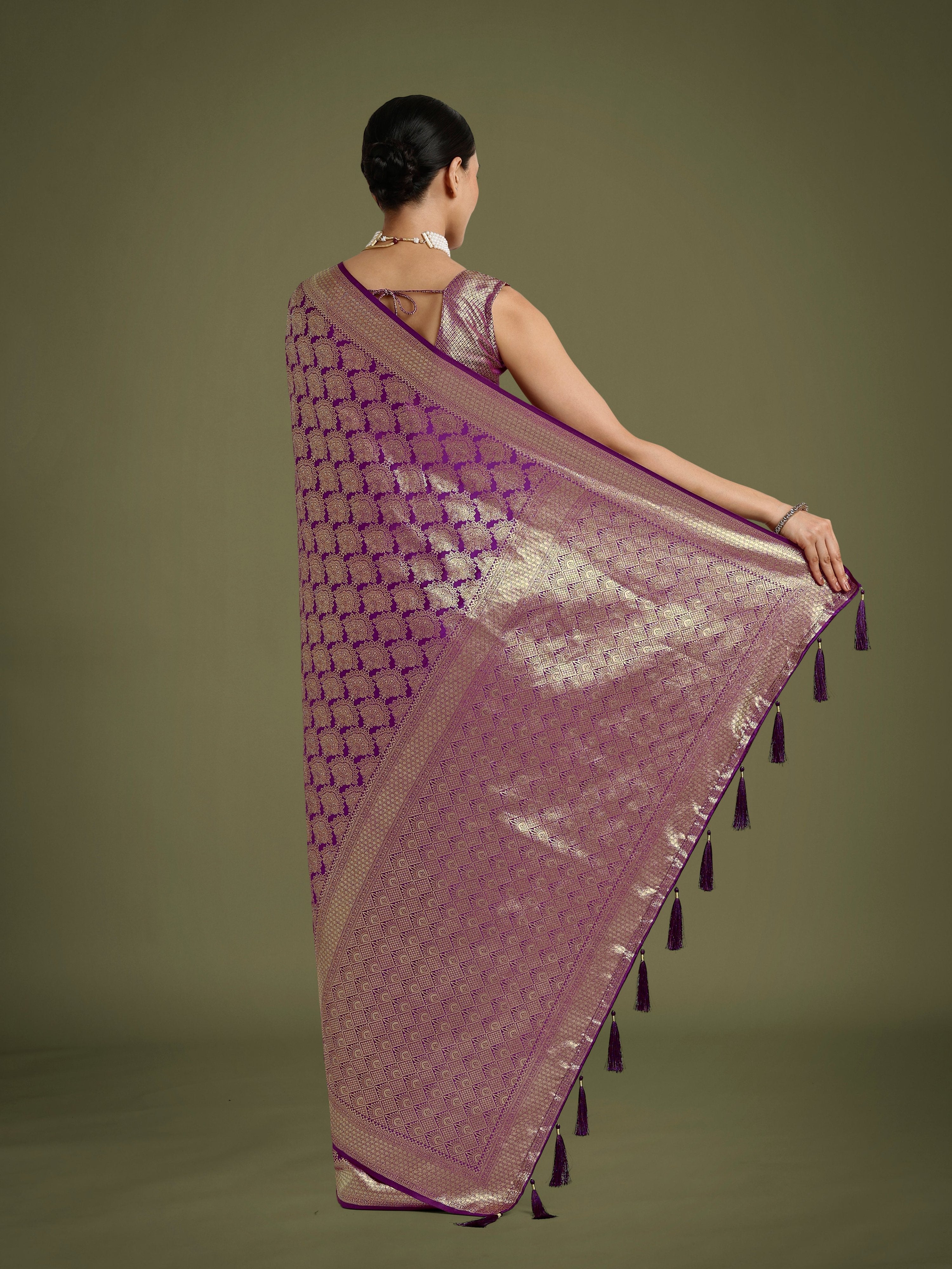 Monjolika Fashion Flattering Purple Banarasi Satin Silk Zari Weaving Work Designer Saree - Distacart