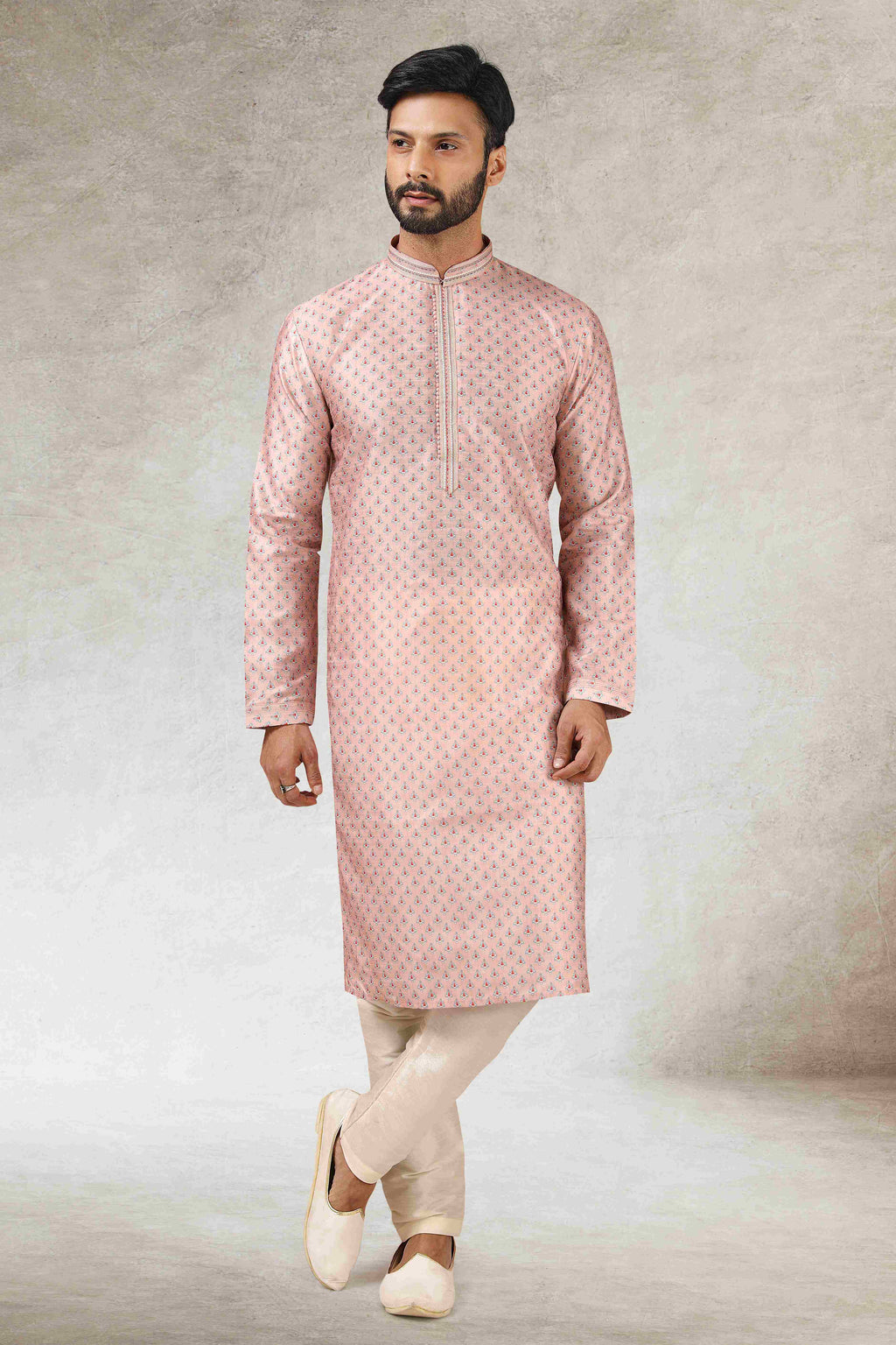Raivat Ethnic Art Silk Printed Work Kurta Pajama In Pink Colour