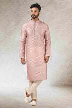 Raivat Ethnic Art Silk Printed Work Kurta Pajama In Pink Colour