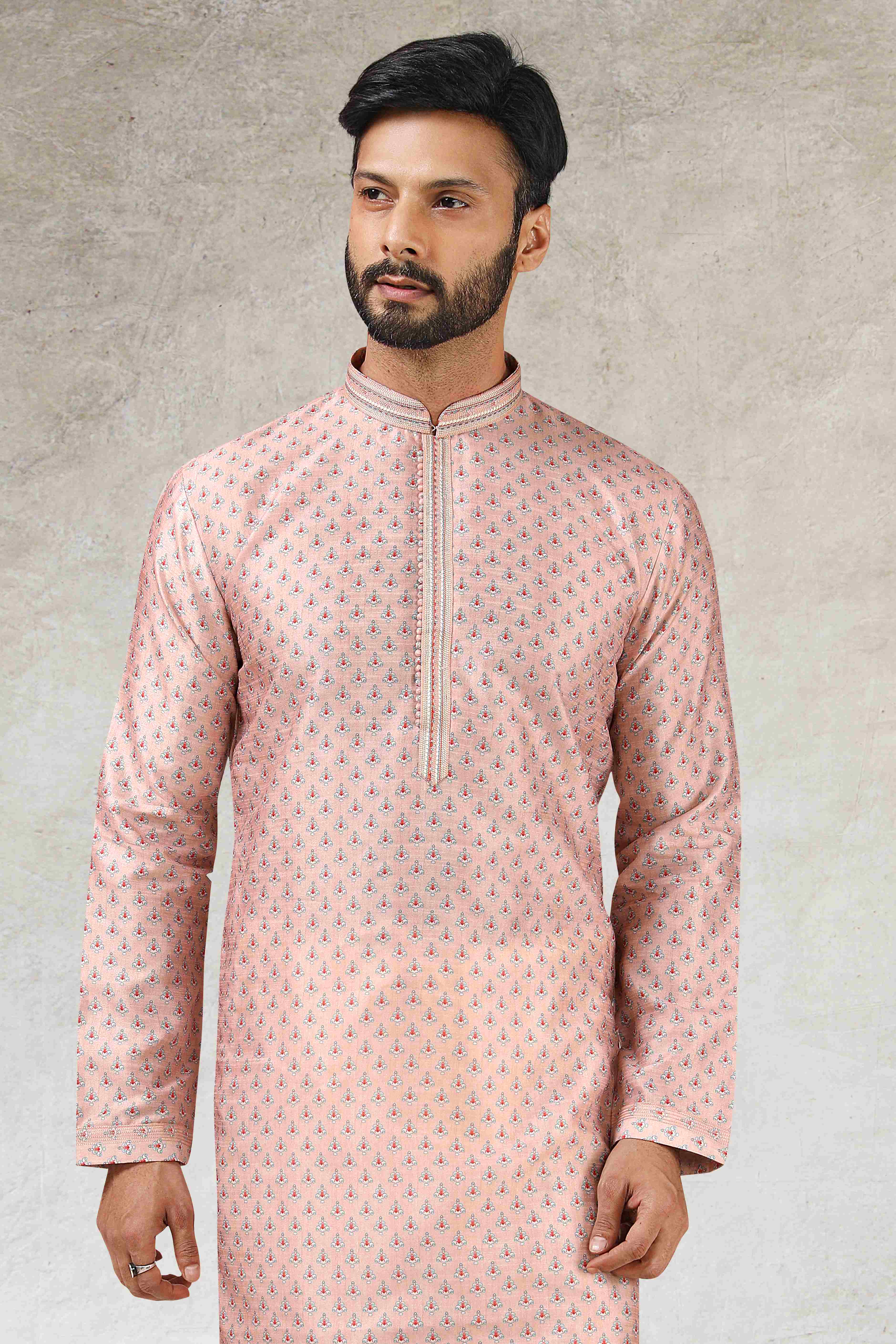 Raivat Ethnic Art Silk Printed Work Kurta Pajama In Pink Colour
