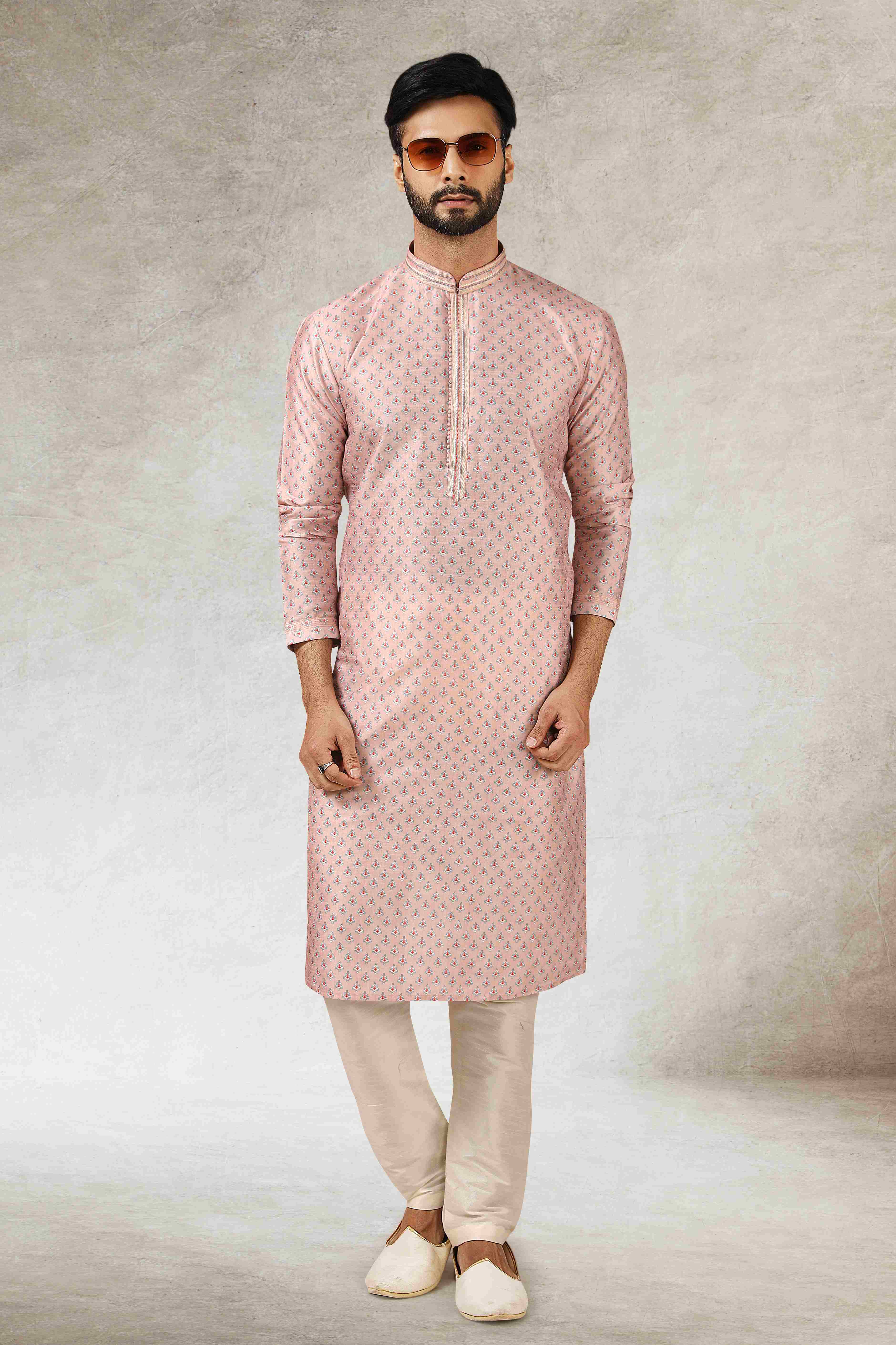 Raivat Ethnic Art Silk Printed Work Kurta Pajama In Pink Colour