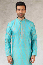 Raivat Ethnic Art Silk Printed Work Kurta Pajama In Sky Blue Colour - Distacart