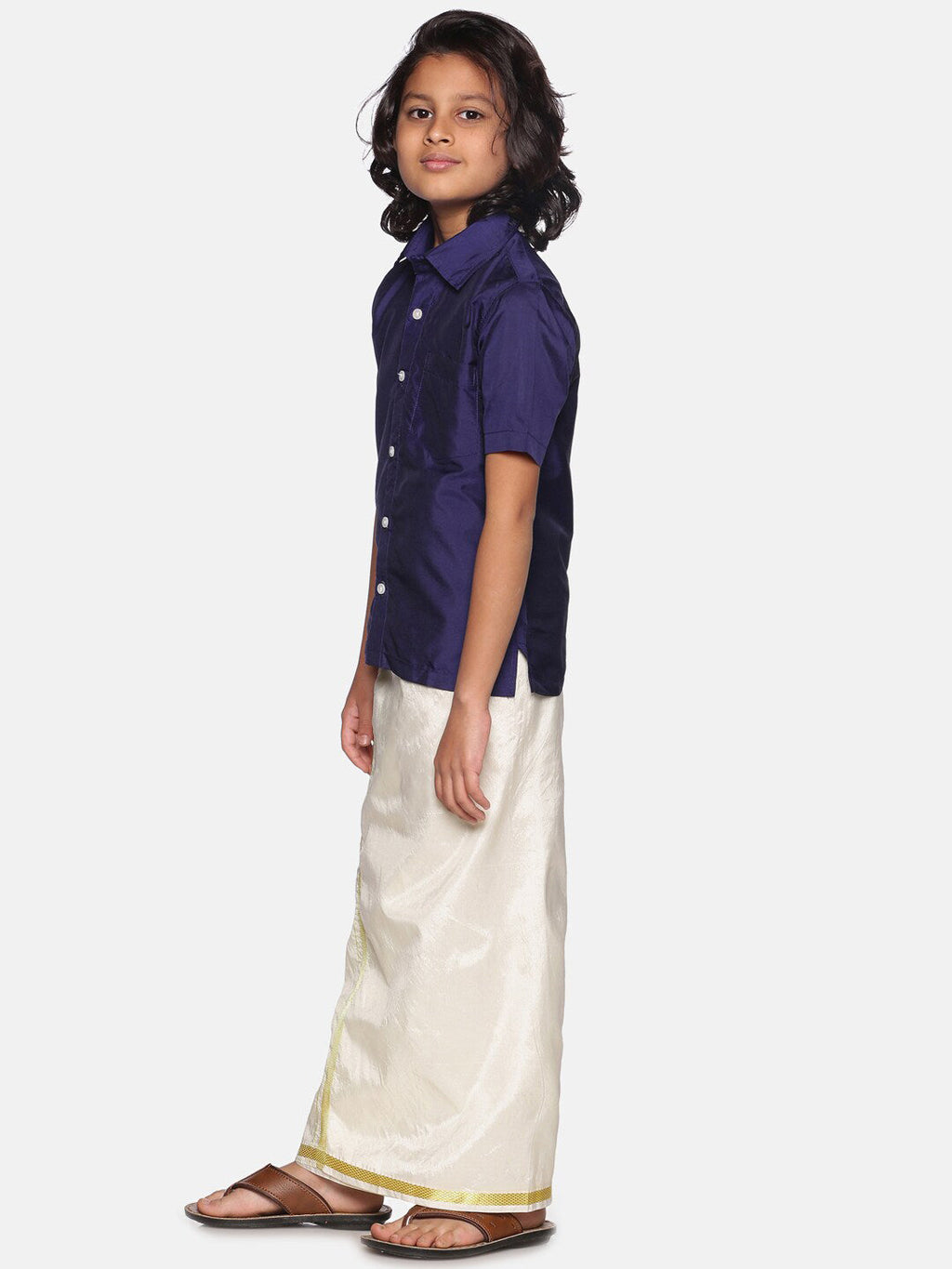 Sethukrishna Navy Blue & White Shirt with Dhoti For Boys