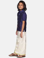 Sethukrishna Navy Blue & White Shirt with Dhoti For Boys