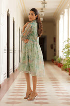 Vaasva Women Green Organza Marble Printed Dress - Distacart