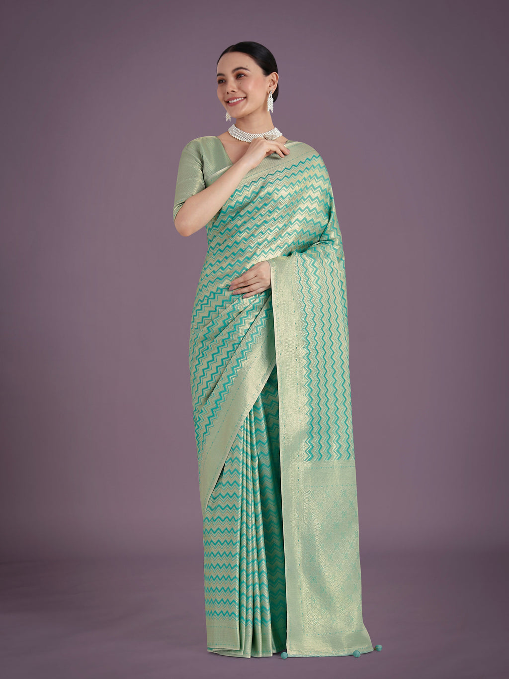 Monjolika Fashion Wonderful Light sky blue Soft Banarasi Satin Silk Leheriya Design Saree - Distacart