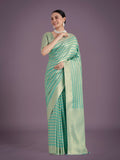 Monjolika Fashion Wonderful Light sky blue Soft Banarasi Satin Silk Leheriya Design Saree - Distacart