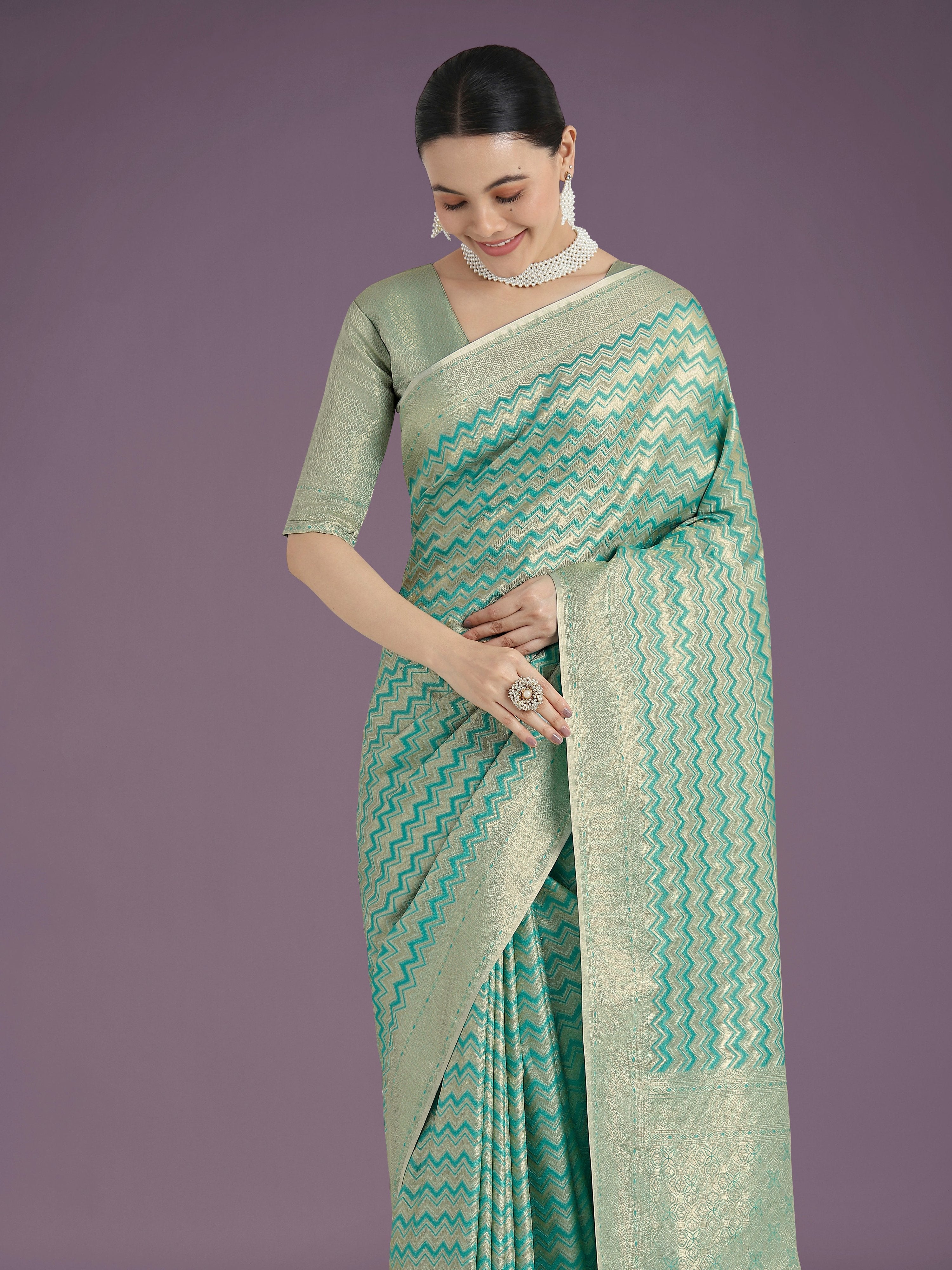 Monjolika Fashion Wonderful Light sky blue Soft Banarasi Satin Silk Leheriya Design Saree - Distacart