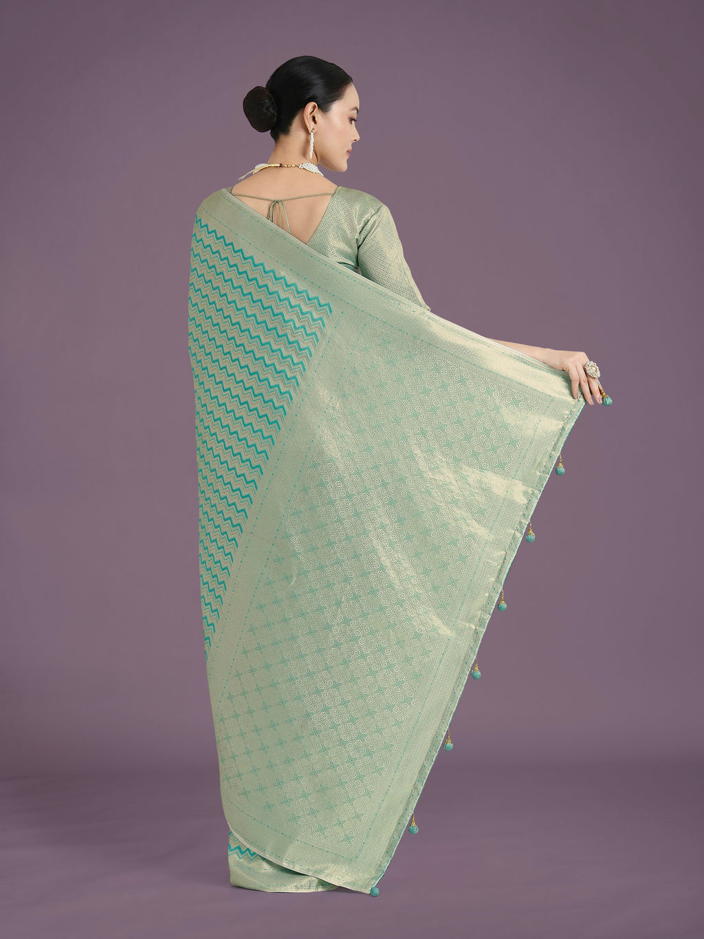 Monjolika Fashion Wonderful Light sky blue Soft Banarasi Satin Silk Leheriya Design Saree - Distacart