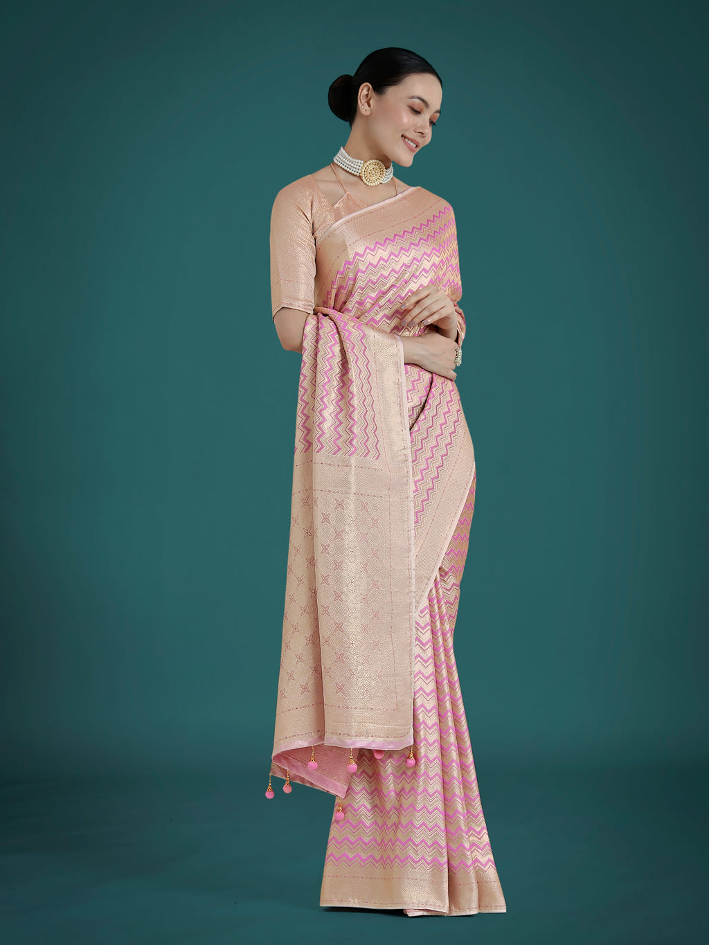 Monjolika Fashion Wonderful Light Lilac Soft Banarasi Satin Silk Leheriya Design Saree - Distacart