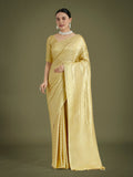Monjolika Fashion Wonderful Light Yellow Soft Banarasi Satin Silk Leheriya Design Saree