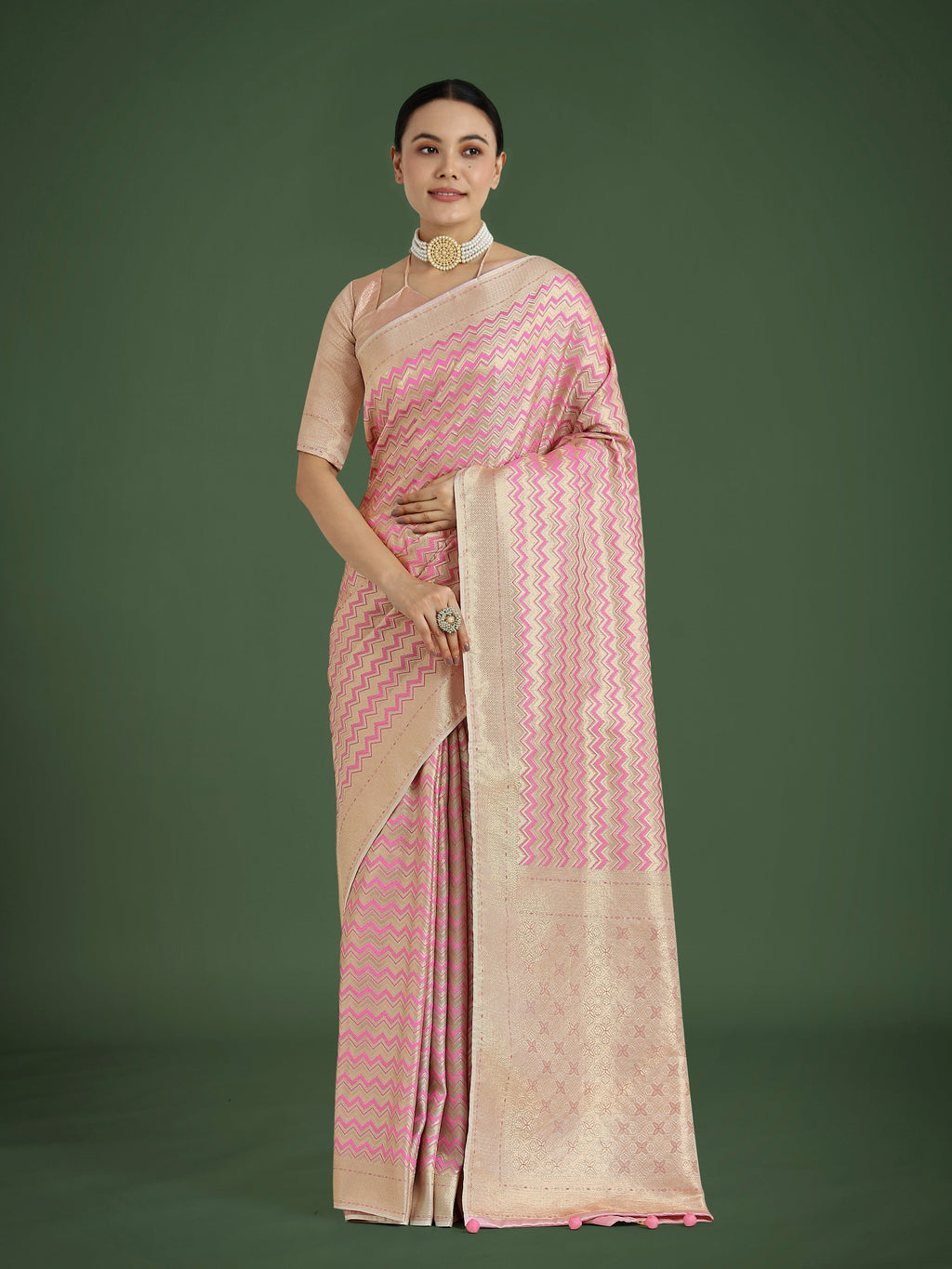 Monjolika Fashion Wonderful Light Pink Soft Banarasi Satin Silk Leheriya Design Saree - Distacart