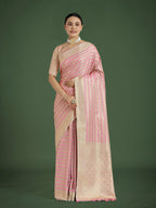 Monjolika Fashion Wonderful Light Pink Soft Banarasi Satin Silk Leheriya Design Saree - Distacart