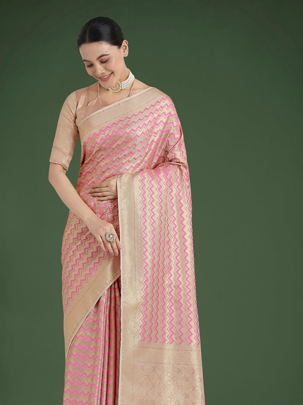 Monjolika Fashion Wonderful Light Pink Soft Banarasi Satin Silk Leheriya Design Saree - Distacart