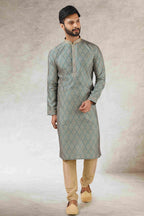 Raivat Ethnic Art Silk Printed Work Kurta Pajama In Green Colour