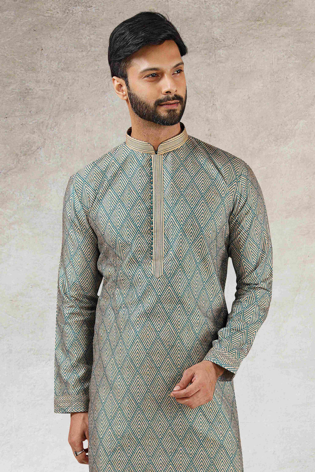Raivat Ethnic Art Silk Printed Work Kurta Pajama In Green Colour