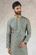 Raivat Ethnic Art Silk Printed Work Kurta Pajama In Green Colour