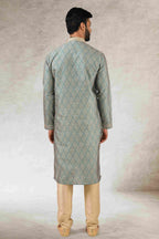 Raivat Ethnic Art Silk Printed Work Kurta Pajama In Green Colour
