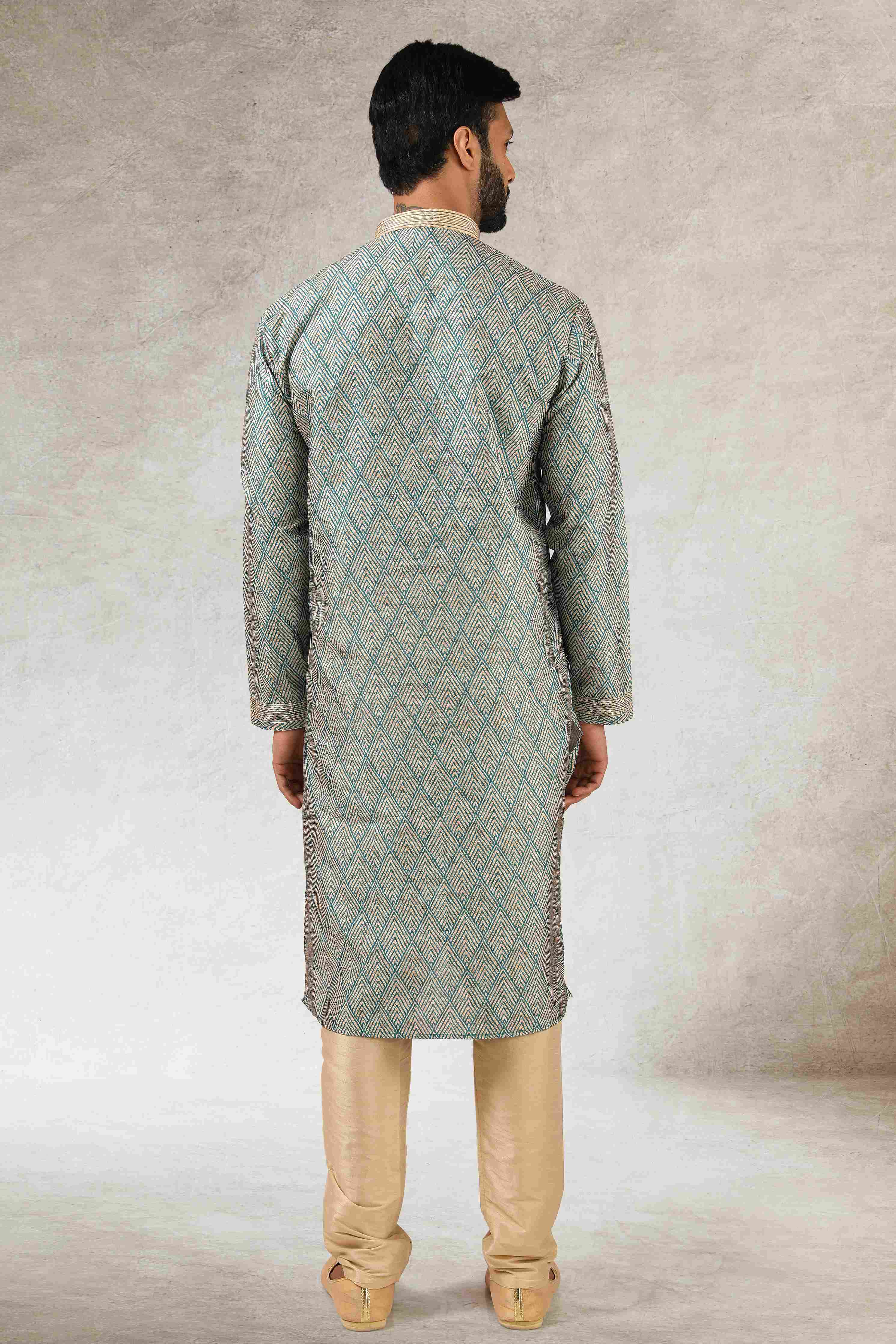 Raivat Ethnic Art Silk Printed Work Kurta Pajama In Green Colour