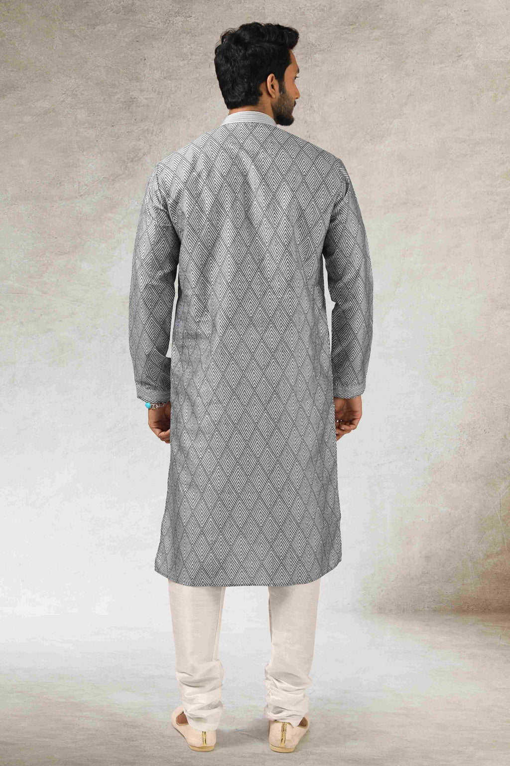 Raivat Ethnic Art Silk Printed Work Kurta Pajama In Grey Black Colour