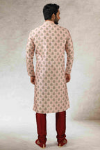 Raivat Ethnic Art Silk Printed Work Kurta Pajama In Peach Colour