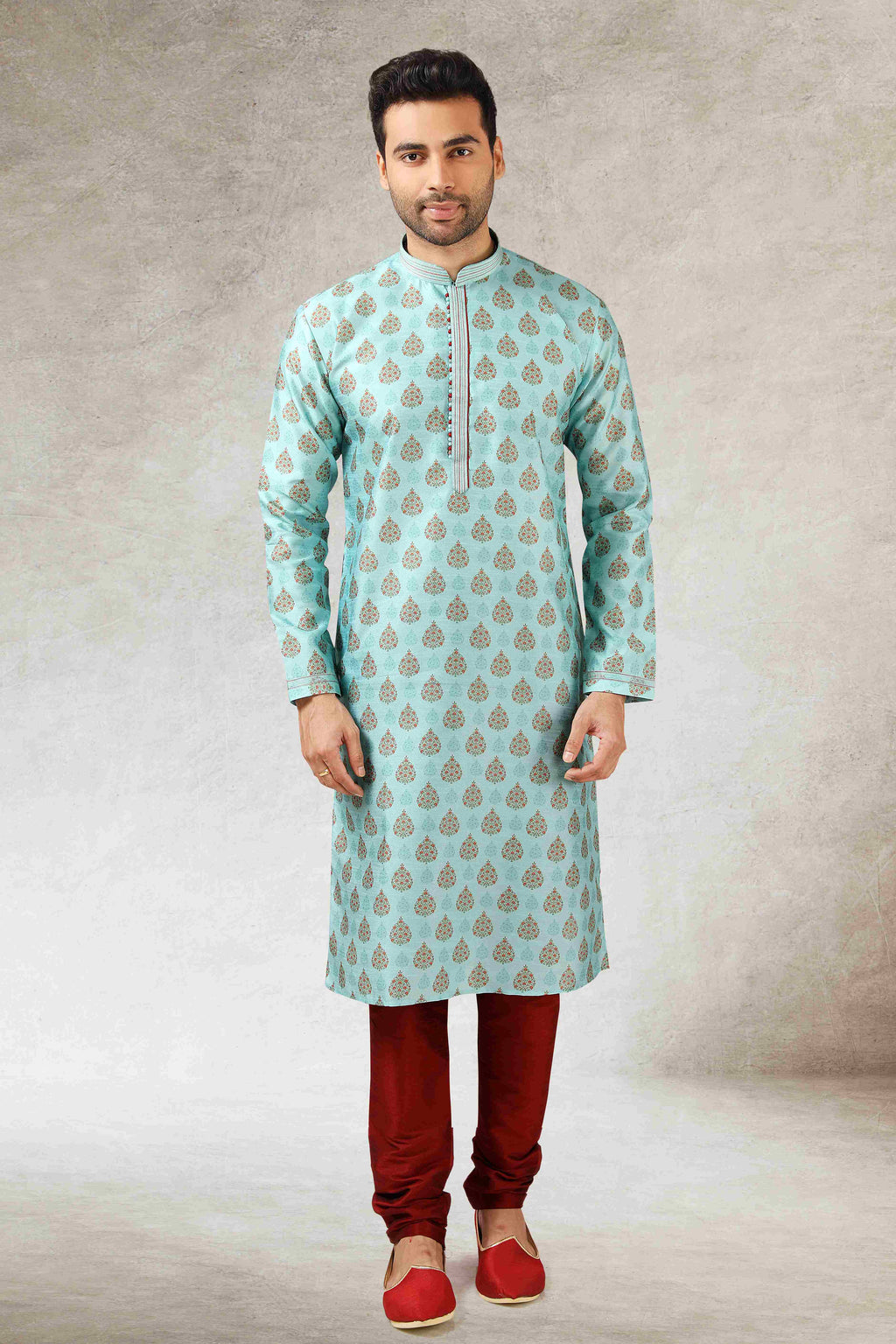 Raivat Ethnic Art Silk Printed Work Kurta Pajama In Pista Green Colour
