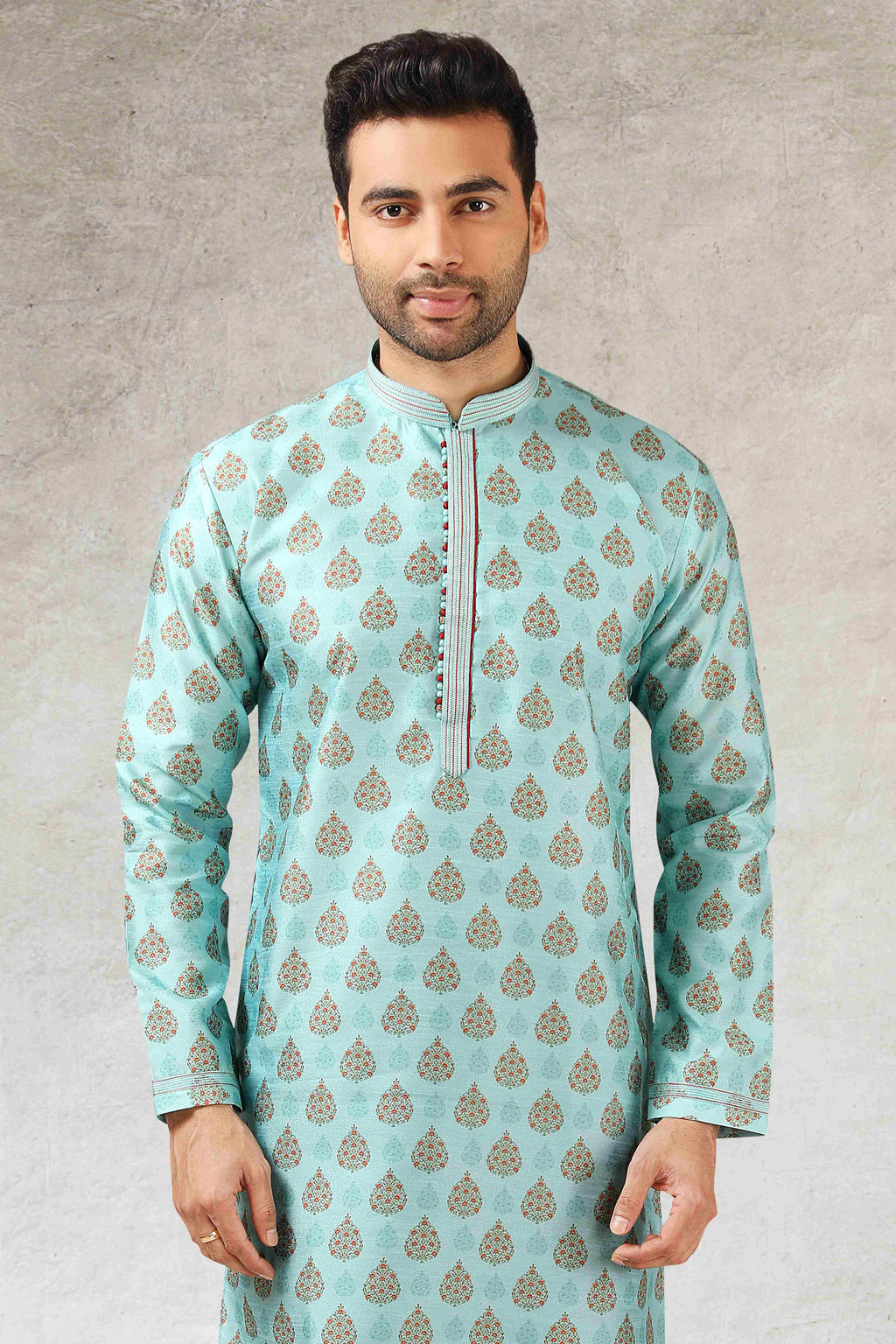 Raivat Ethnic Art Silk Printed Work Kurta Pajama In Pista Green Colour