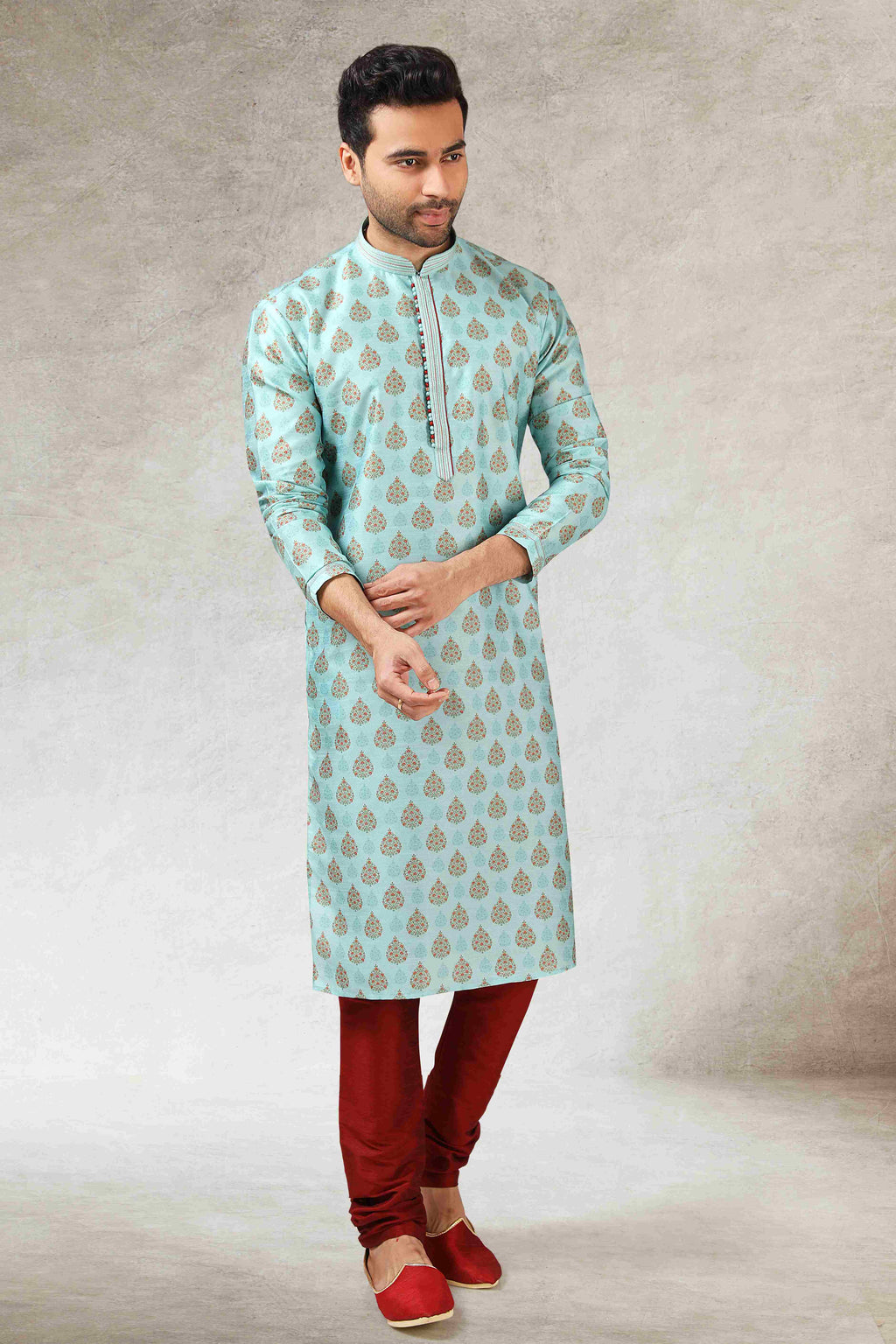 Raivat Ethnic Art Silk Printed Work Kurta Pajama In Pista Green Colour
