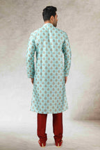 Raivat Ethnic Art Silk Printed Work Kurta Pajama In Pista Green Colour