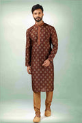 Raivat Ethnic Art Silk Printed Work Kurta Pajama In Brown Colour - Distacart