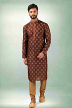 Raivat Ethnic Art Silk Printed Work Kurta Pajama In Brown Colour - Distacart