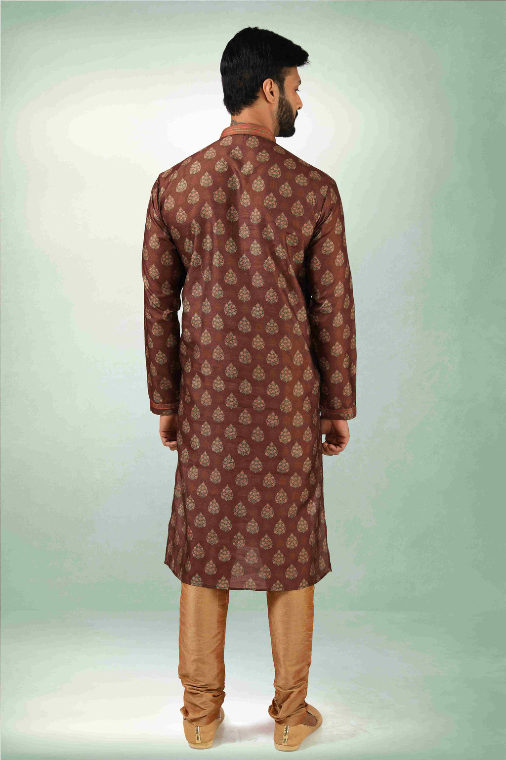 Raivat Ethnic Art Silk Printed Work Kurta Pajama In Brown Colour - Distacart