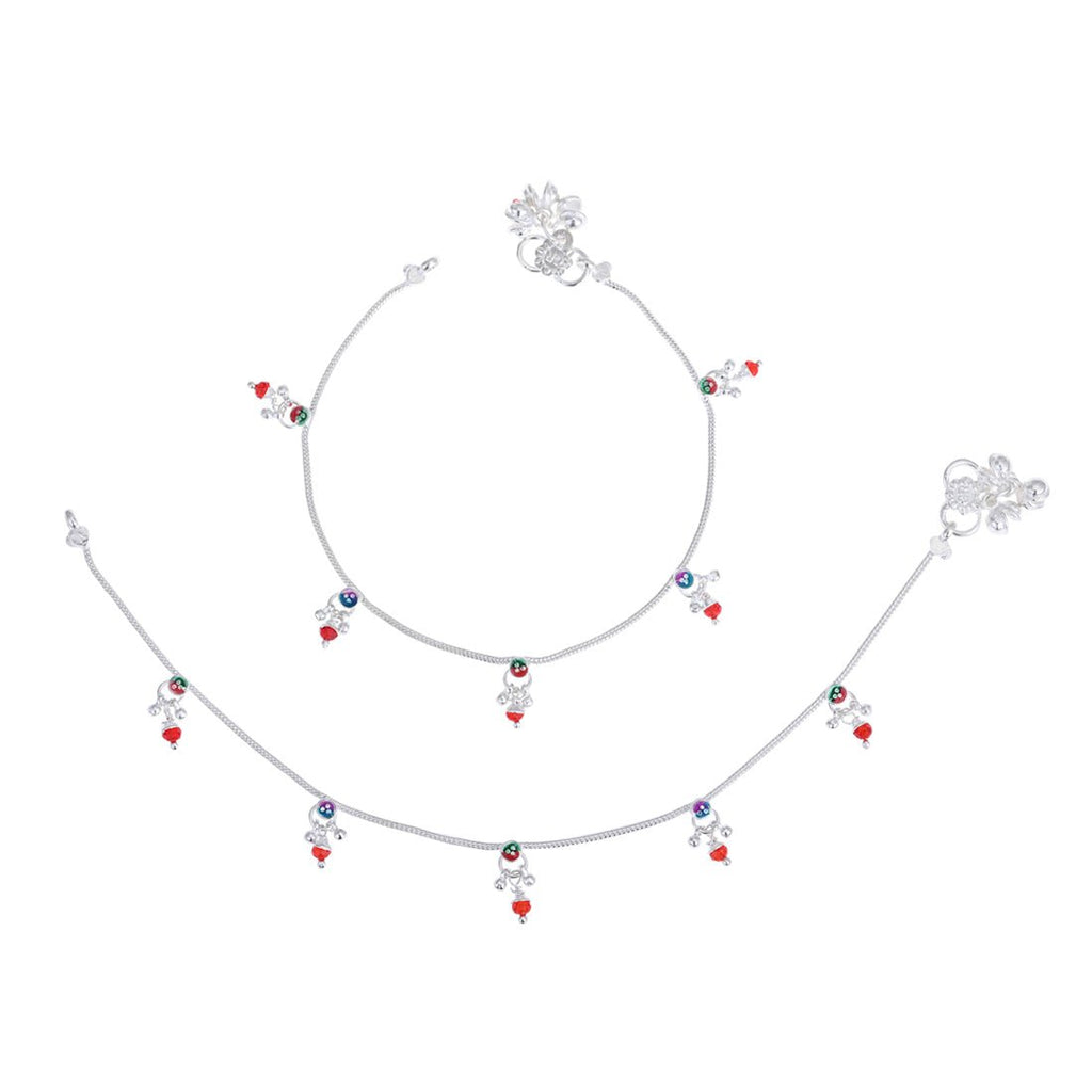 AanyaCentric Silver Plated Traditional Anklets Payal - Classic and Stylish for Women and Girls