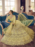Myra Lime Yellow Crepe Embroidered Lehenga
