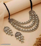 Tehzeeb Creations Women's Silver Colour Antique Necklace And Earrings With Mirror Work