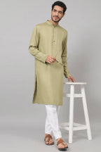 Giza Cotton Olive Green Plain Kurta by Hilo Design