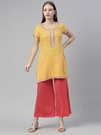 Souchii Peach-Coloured Knitted Palazzos - Distacart