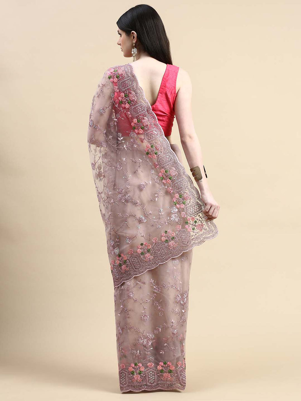 kasee Floral Embroidered Zari Net Saree - Distacart