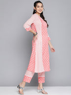 HERE&NOW Women Pink Floral Printed Pure Cotton Kurta with Palazzos & With Dupatta