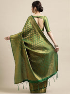 Saree Mall Green & Gold-Toned Woven Design Zari Silk Blend Banarasi Saree - Distacart