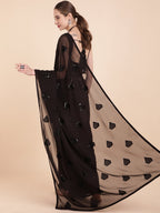 Sangria Black Embellished Sequinned Pure Georgette Saree - Distacart