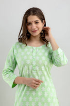 Vamika Printed Cotton Green Party Wear/Casual Wear Kurta Set/Suit - Distacart