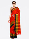 Saree Mall Red & Gold-Toned Silk Cotton Colourblocked Kanjeevaram Saree