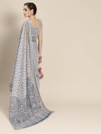 Saree Mall Grey & Maroon Floral Linen Blend Chanderi Saree - Distacart
