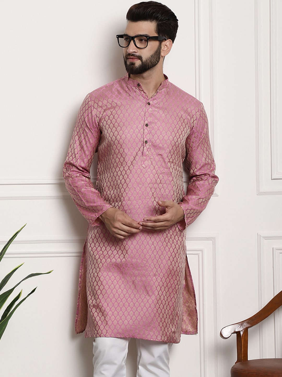 Sojanya Ethnic Motifs Jacquard Silk Cotton Kurta