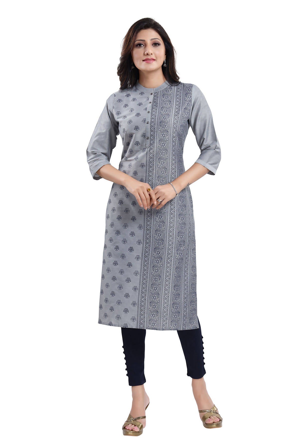 Snehal Creations Grey Cotton Silk Formal Wear Tunic For Women - Distacart