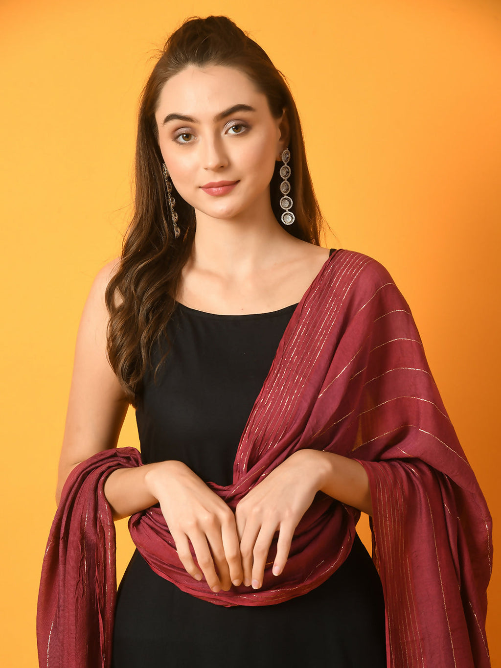 Myshka Women's Black Solid Anarkali Party Kurta Set With Dupatta